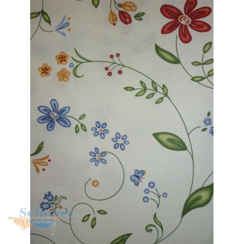 Deko Stoff Gardine Vorhang Landhaus Blumen Ranke bunt blickdicht Meterware_b3