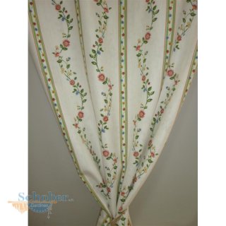 Deko Stoff Gardine Landhaus Vorhang Blumen Streifen natur...
