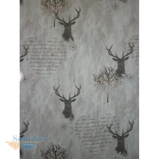 Deko Stoff Gardine Landhaus Vorhang Hirsch Schrift braun...