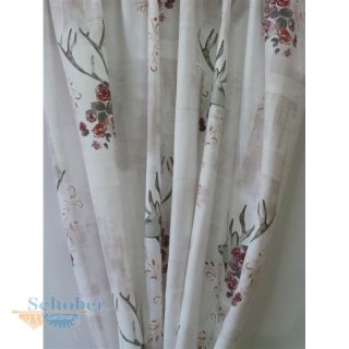Deko Stoff Gardine Vorhang Landhaus Hirsch Blumen Ranken...