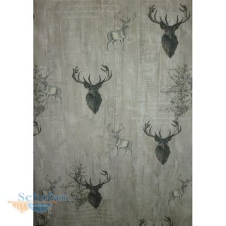 Deko Stoff Gardine Vorhang Landhaus Hirsch grau beige...