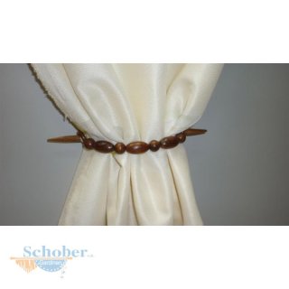 Holzperlen Kette Raffhalter mit Stab Holz massiv dunkelbraun