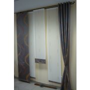 Vorhang Musterfenster Ausstellung 5-teilig grau wei&szlig; rost terra, H&ouml;he 2,38 m