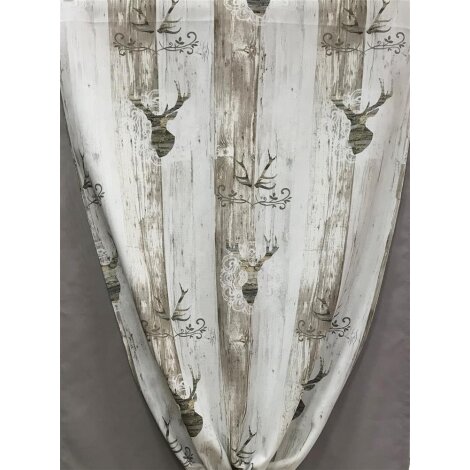 Dekostoff Gardine Landhaus Vorhang Hirsch Holzoptik natur braun blickdicht Reststück 1,35 m