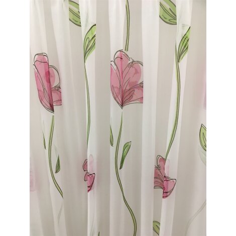 Stores (2 Stück) Gardine Vorhang Blumen weiß grün pink tra