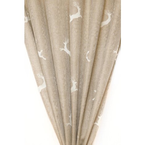 Landhaus Gardine Vorhang Dekoschal springender Hirsch beige, fertig genäht
