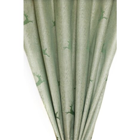 Landhaus Gardine Vorhang Dekoschal springender Hirsch grün, fertig genäht