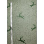 Landhaus Gardine Vorhang Dekoschal springender Hirsch grün, fertig genäht