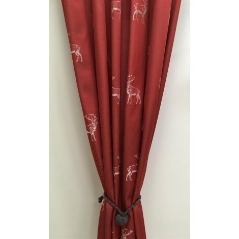 Landhaus Gardine Vorhang Dekoschal Hirsch rot, fertig genäht