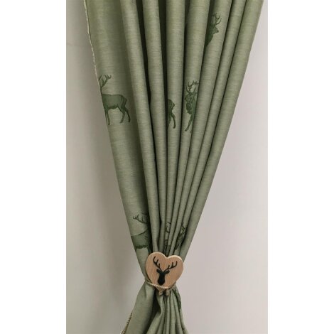 Landhaus Gardine Vorhang Dekoschal Hirsch grün, fertig genäht