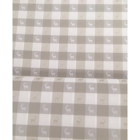 Landhaus Gardine Vorhang Dekoschal Karo Hirsch natur beige, fertig genäht