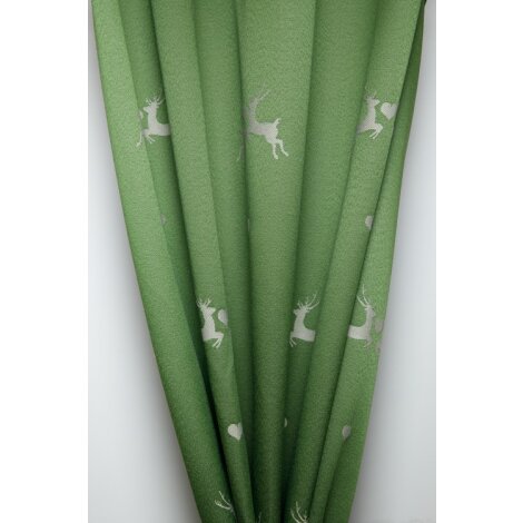 Landhaus Gardine Vorhang Dekoschal Hirsch grün natur, fertig genäht