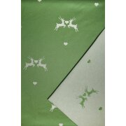 Landhaus Gardine Vorhang Dekoschal Hirsch grün natur, fertig genäht