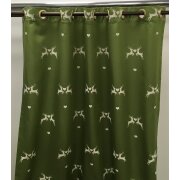 Landhaus Gardine Vorhang Dekoschal Hirsch grün natur, fertig genäht