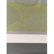 Dekostoff Gardine Streifen Kreise grau weiß grün creme teiltransp,Reststück 4,4m