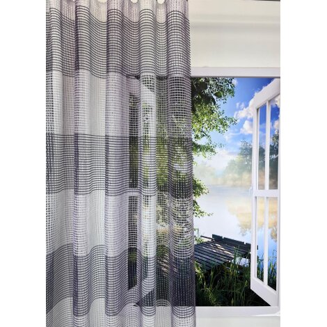 Stores Gardine Dekostoff Vorhang Gitteroptik Karo weiß beere grau transparent, Reststück 2,10 m