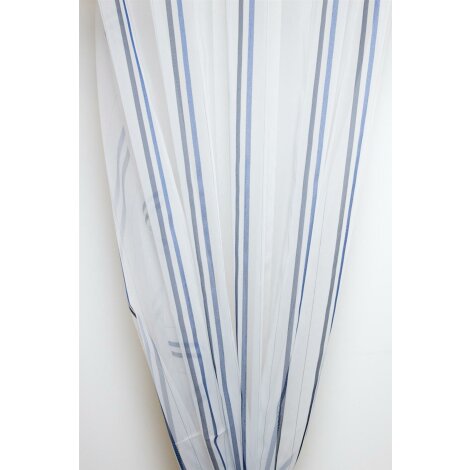Stores Gardine Stoff Vorhang Streifen wei&szlig; blau transparent, Meterware