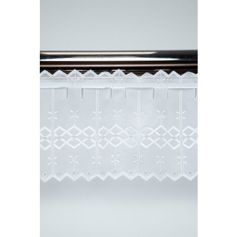 Scheibengardine Pannaux Bistro Vorhang Stickerei Raute wei&szlig; 20 cm, Meterware