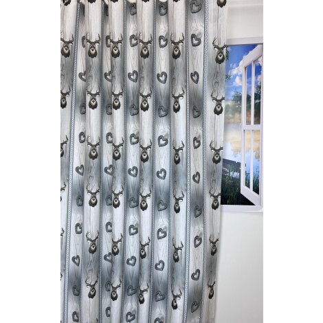 Deko Stoff Gardine Landhaus Hirsch Holzoptik braun beige...