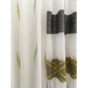 Deko Stoff Vorhang Querstreifen weiß grau senf transparent, Reststück 2x 2,10 m