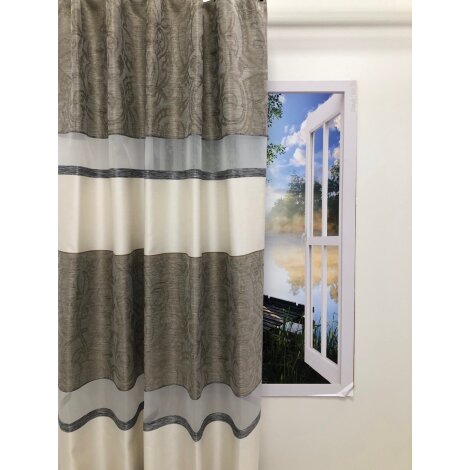 Deko Stoff Gardine Vorhang Streifen creme braun blickdicht,Restst&uuml;ck 12,20 m