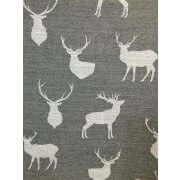 Landhaus Gardine Vorhang Dekoschal Hirsch anthrazit grau, fertig genäht