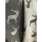 Landhaus Gardine Vorhang Dekoschal Hirsch anthrazit grau, fertig genäht