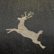 Landhaus Kissenhülle Kissen Bezug springender Hirsch, Hauptfarbe schwarz mit Hirsch braun 40 x 40 cm