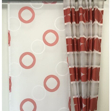 Musterfenster Dekoschal Fl&auml;che Kreise wei&szlig; rot grau , fertig gen&auml;ht