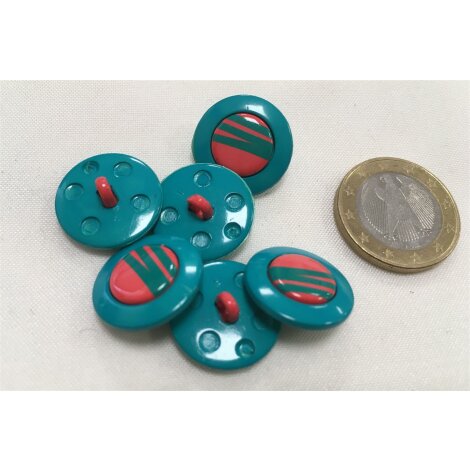 Kn&ouml;pfe Knopf Mantelknopf Blusenknopf Zierknopf d=18 mm t&uuml;rkis rot, 10 St&uuml;ck