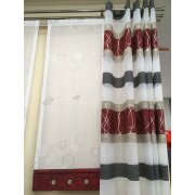 Musterfenster &Ouml;senschal Scheibengardine Kringel wei&szlig; rot grau , fertig gen&auml;ht