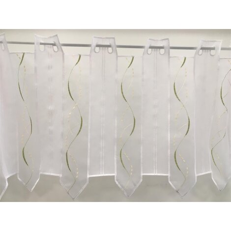 Pannaux Bistro Vorhang Scheibengardine Wellen weiß grün beige H 45 cm, Reststück 1,3 m