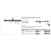 Gardinenstange Fertiggarnitur Teleskop Kegel 20 mm edelstahl optik, div. Längen 200 - 350 cm