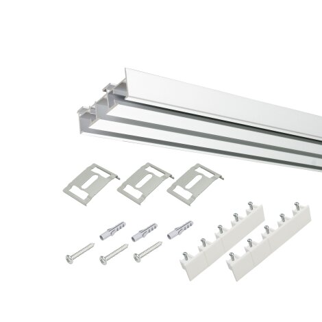 Flächenvorhangschiene Aluschiene 3-läufig 50 x 15 mm Aluminium weiß, 165 cm