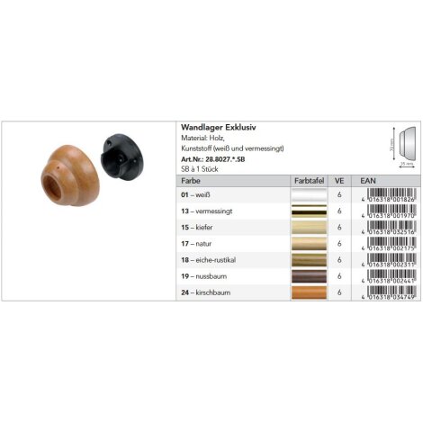 Wandlager f&uuml;r Gardinenstange Fertiggarnitur Th&uuml;ringen 28 mm 01-wei&szlig;