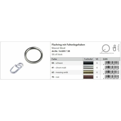 Ringe Flachringe f&uuml;r Gardinenstange Fertiggarnitur 16 mm, 8 St&uuml;ck
