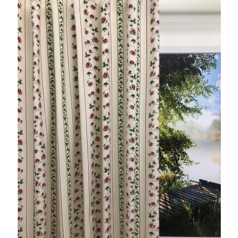 Landhaus Dekostoff Gardine Blumenranken natur rot gr&uuml;n blickdicht, Restst&uuml;ck 2,5m