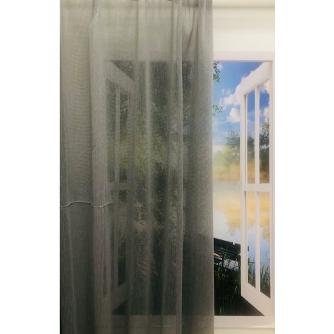 Stores Gardine Stoff Vorhang Gitteroptik grau transparent, Meterware