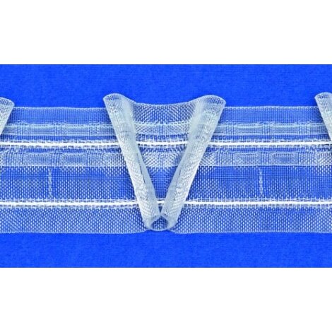 Schmuckfalte V-Faltenband Automatik 50 mm breit transparent, Meterware