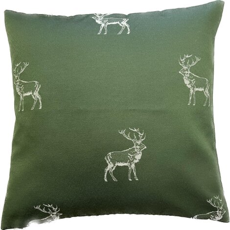 Kissenhülle Kissen Bezug Landhaus dunkelgrün, Hirsch beige 40 x 40 cm