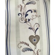 Kissenhülle Herz Ranke Edelweiß Streifen natur beige blau 50 x 50 cm