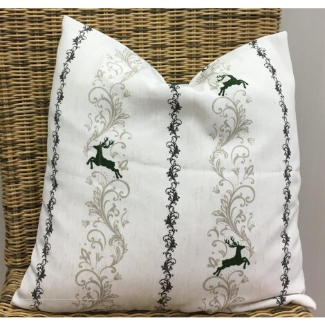 Kissenhülle Kissen Bezug Landhaus Hirsch Ranke beige grün 40 x 40 cm