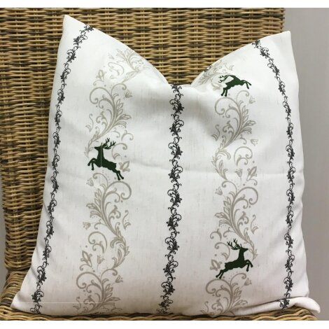 Kissenhülle Kissen Bezug Landhaus Hirsch Ranke beige grün 50 x 50 cm