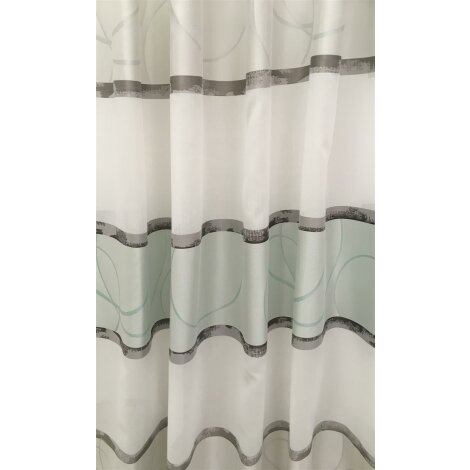 Dekostoff Gardine Vorhang Streifen Kreise wei&szlig; grau mint teiltransparent, Meterware