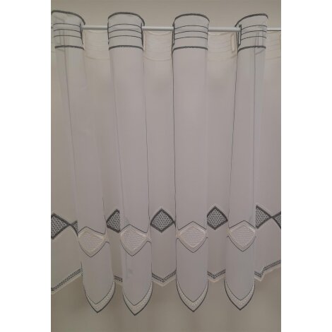 Pannaux Bistro Vorhang Scheibengardine Stick weiß creme grau H 45 cm, Reststück 6,5