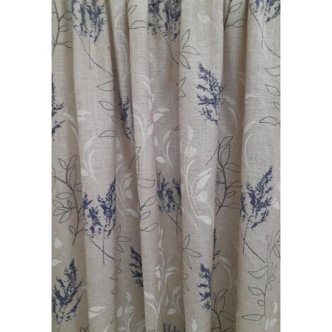 Deko Stoff Gardine Landhaus Vorhang Blätter natur blau weiß blickdicht, Reststück 2,8 m