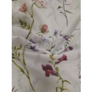 Dekostoff Gardine Vorhang Blumendruck wei&szlig; gr&uuml;n lila rose flieder, Meterware