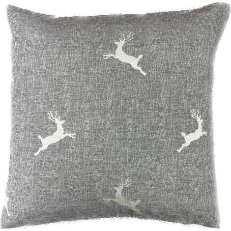 Landhaus Kissenhülle Kissen Bezug springender Hirsch Hauptfarbe grau mit Hirsch hellgrau 40 x 40 cm