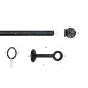 Gardinenstange Vorhangstange Esperanca Kugel 16 mm schwarz silber m. Ringe, 1lfg 240 cm