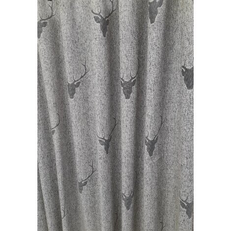 Deko Stoff Gardine Landhaus Vorhang Hirsch grau anthrazit blickdicht, Meterware